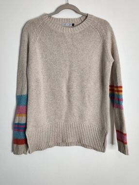 Zaket & Plover Small Beige Sweater Mixed Texture Colorful Rainbow Stripe Sleeve